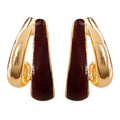 Gold and Wine Enamel Dual Arc Geometric Stud Earrings view 5