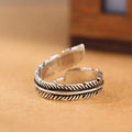 Antique Silver Tone Double Feather Adjustable Wrap Ring view 3
