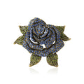 Antique Crystal Rose Brooch in Red or Deep Blue With Textured Leaves view 1