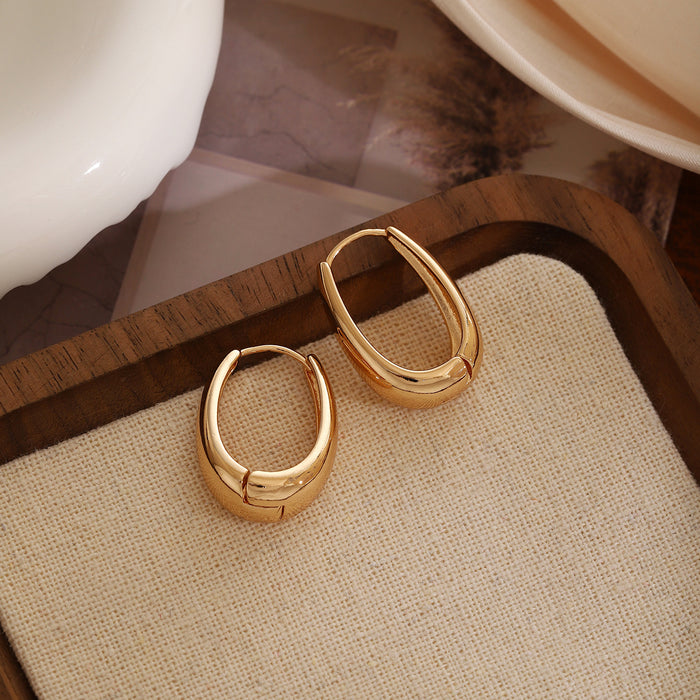 Gold Tone Chunky Rounded Square Huggie Hoop Earrings