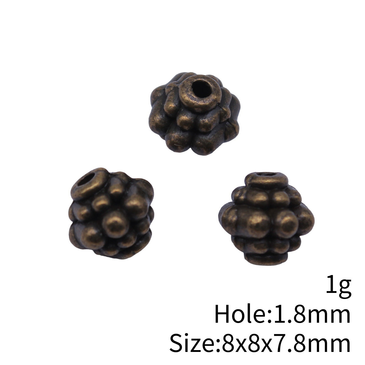 8x8x7.8mm 1g Antique Bronze Zinc Alloy Round Small Hole Spacer Beads for DIY Bracelet Jewelry Making