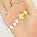 Natural Wood Bead Cross Bracelet Antique Gold Accents view 4