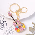 Rhinestone Guitar Keychain Cat Eye Beads Gold Clasp 3 Colors view 2