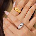 Wide Open Dome Ring Embossed Stars Copper Gold Steel Band view 3