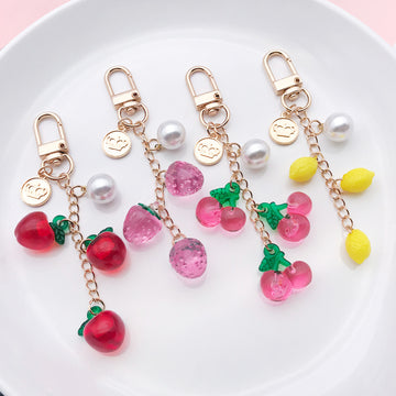Strawberry, Cherry and Lemon Charm Keychains Featuring Magenta Cherry Across 39 Variations