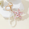 Beaded Rhinestone Starfish Keychain With Beaded Wristlet Strap view 2