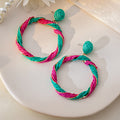 Three Color Woven Round Hoop Statement Dangle Stud Earrings view 3