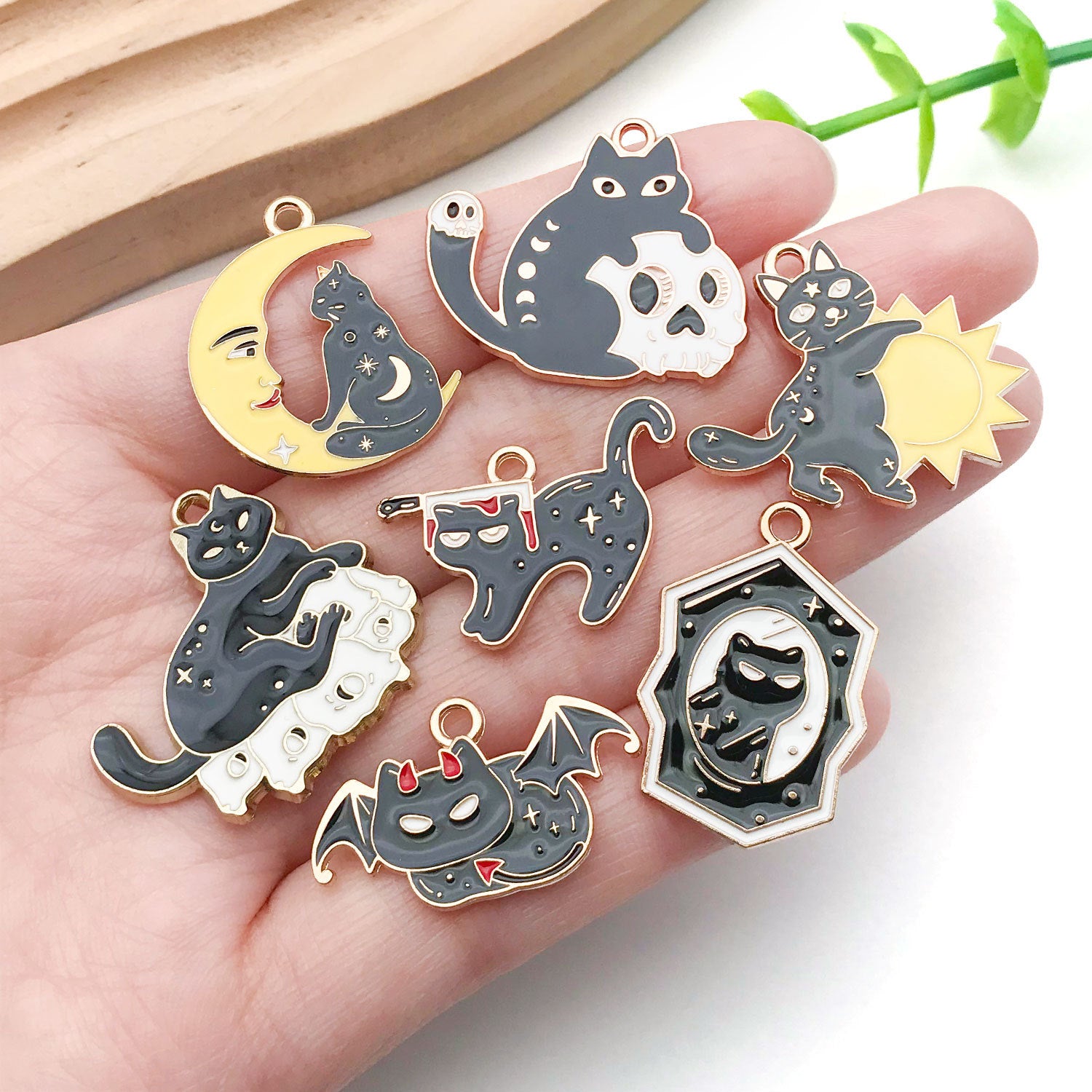 Enamel Zinc Alloy Skull Cat Halloween Charm Pendant for DIY Earrings Necklace Keychain