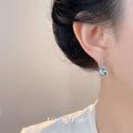 Silver Aqua Blue Round CZ Drop Earrings Small Top Stone view 2