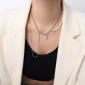 Silver Layered Pearl Heart Pendant Necklace Snake Tassel view 6