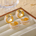Gold Copper Triple Plastic Bead Row Hoop Earrings Huggie view 4