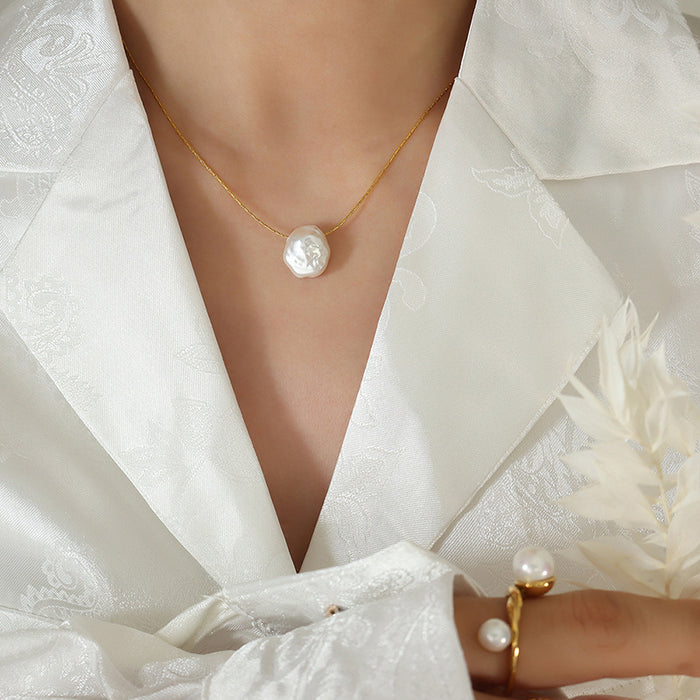 Irregular Baroque Pearl Pendant Necklace Gold Or Steel Chain