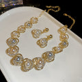 Gold Pearl Crystal Flower Necklace And Drop Earring Set view 6