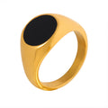 Black Oval Signet Ring Gold Steel Multi Size Metal Band view 5