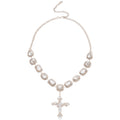 Silver Tone Cross Necklace with Large Clear Crystal Settings view 5
