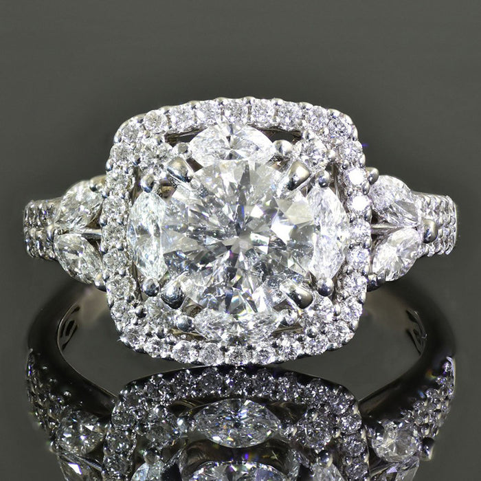Silver Tone Round Crystal Cushion Halo Ring Statement Jewelry