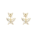 Gold Tone Pearlescent Double Butterfly Drop Stud Earrings view 5