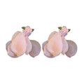 Pink Mesh Petal Flower Drop Earrings With Beaded Centers view 5
