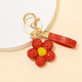 Rhinestone Flower Keychain Daisy Charm Gold Hardware view 1