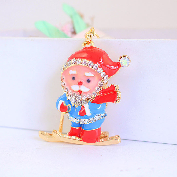 Cute Rhinestone Santa Scooter Car Keychain Bag Charm