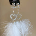 Crystal Heart Long Drop Earrings With Black Or White Feathers view 6