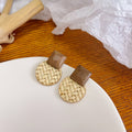 Cream and Brown Woven Round Statement Stud Earrings view 1