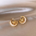 Gold Tone Crescent Horse Motif and Pearl Stud Earrings view 3