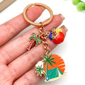 Four Orange Camping Beach and Palm Tree Metal Keychain Designs view 3