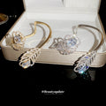 Silver Gold Crystal Feather Open Cuff Bangle Bracelets view 4