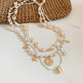 Layered Shell Pearl and Starfish Pendant Necklace Set view 6