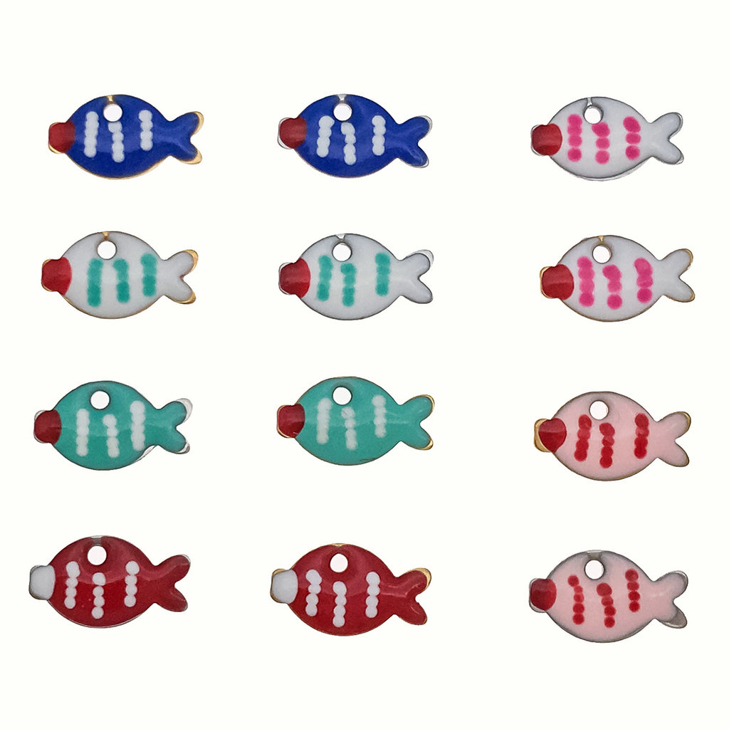 Enamel Stainless Steel Little Fish Charm Pendants for Necklace Earring DIY Jewelry Making