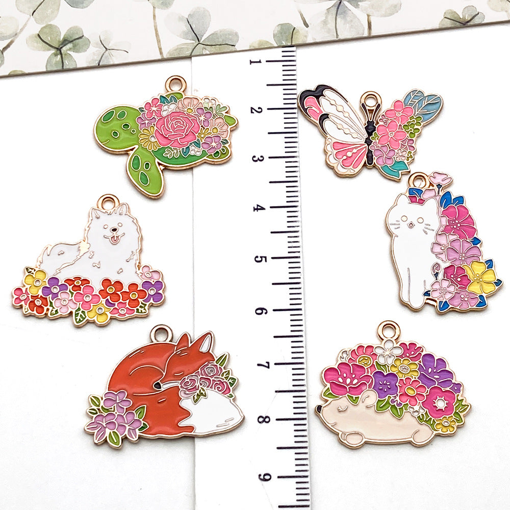 Enamel Zinc Alloy Butterfly Flower Enamel Charm Pendants