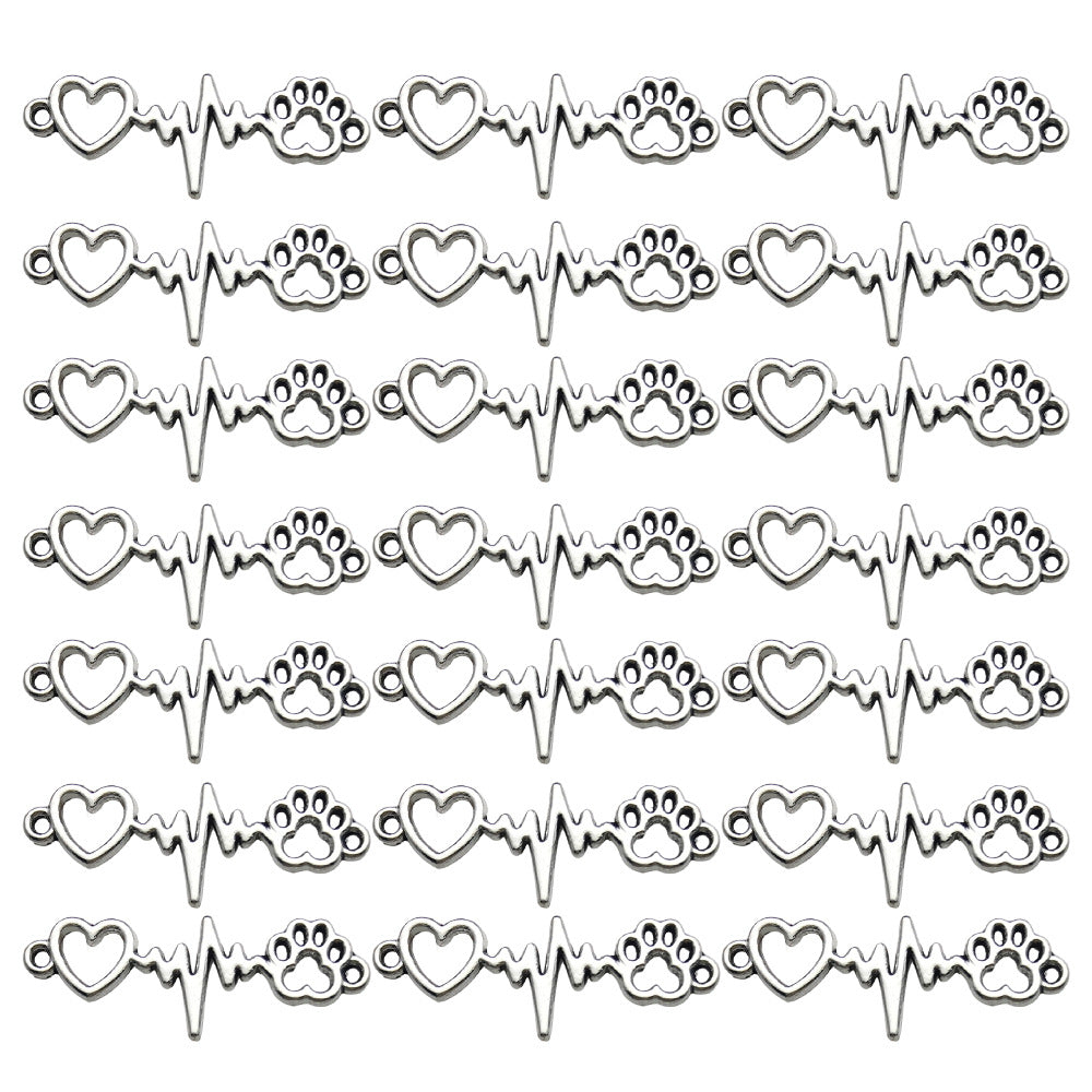 Antique Silver Zinc Alloy Electrocardiogram Heartbeat Connector Charm for DIY Jewelry