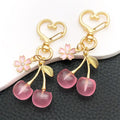 Pink Cherry Strawberry and Blossom Metal Clasp Keychain Set view 2