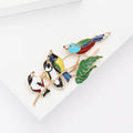 Enamel Three Birds Branch Brooch Multicolor Songbird Pin view 3
