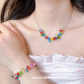 Multicolor Faceted Crystal Bead Stretch Bracelet Silver Necklace view 3