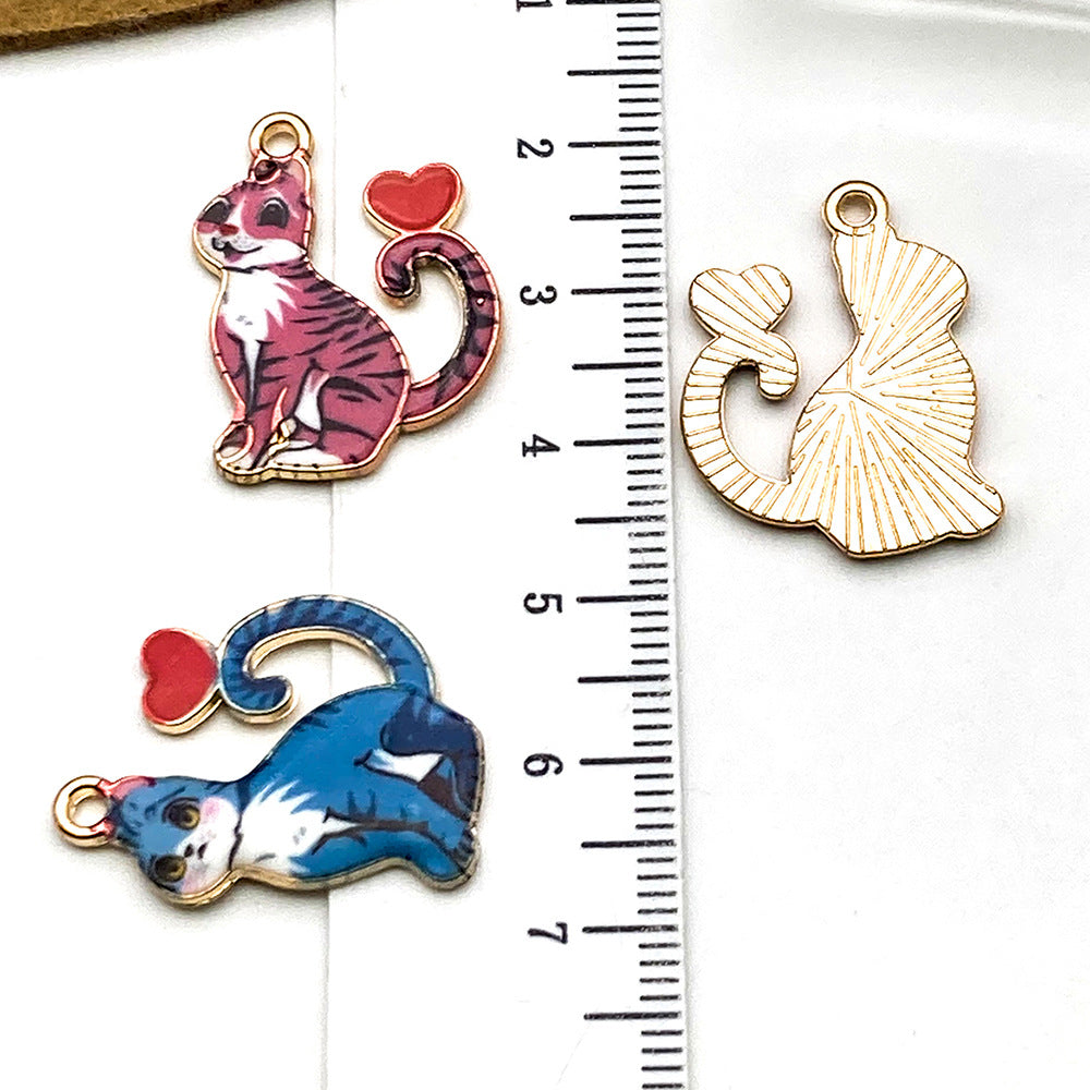 Zinc Alloy Printed Cute Cat Charm Pendant for DIY Bracelet Keychain Earrings
