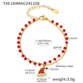 Double Layer Garnet Christmas Hat Necklace and Bracelet in Gold Tone view 6