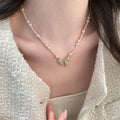 Pink Pearl Strand Necklace With Crystal Bow Pendant view 4