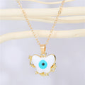 Gold Tone Butterfly Frame Evil Eye Pendant Necklaces in Six Colors view 7