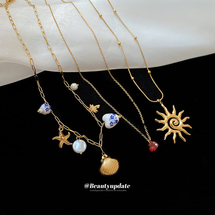 Mixed Metal Charm Necklace Shell Star or Beaded Choker Styles