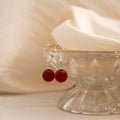 Deep Red Round Bead Silver Tone Dangle Hook Earrings view 3