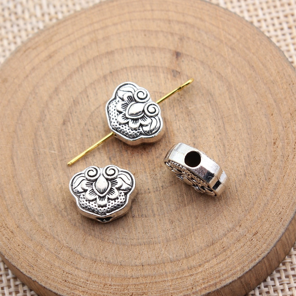 12.7x10x5.9mm 2.4g Antique Silver Zinc Alloy Chinese Pattern Lock Small Hole Beads for DIY Jewelry Making