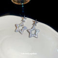 Silver Tone Double Star Drop Earrings With Crystal Accents view 3