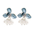 White and Blue Flower Bead Cluster Dangle Stud Earrings view 5