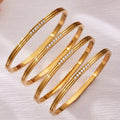 Grooved Crystal Hinged Bracelet in Polished Gold Tone view 1