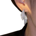 Silver Tone Crystal Leaf Cluster Earrings Jewelry Design view 5
