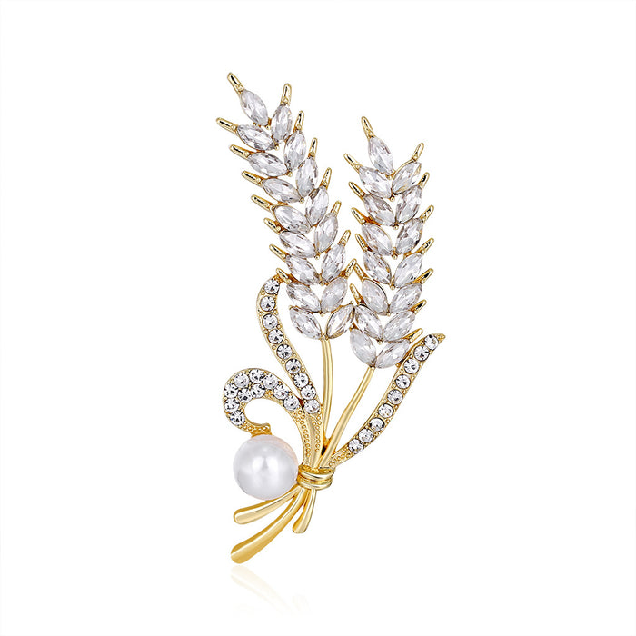 Gold Tone Silver Tone Wheat Crystal Pearl Look Metal Brooch Pin