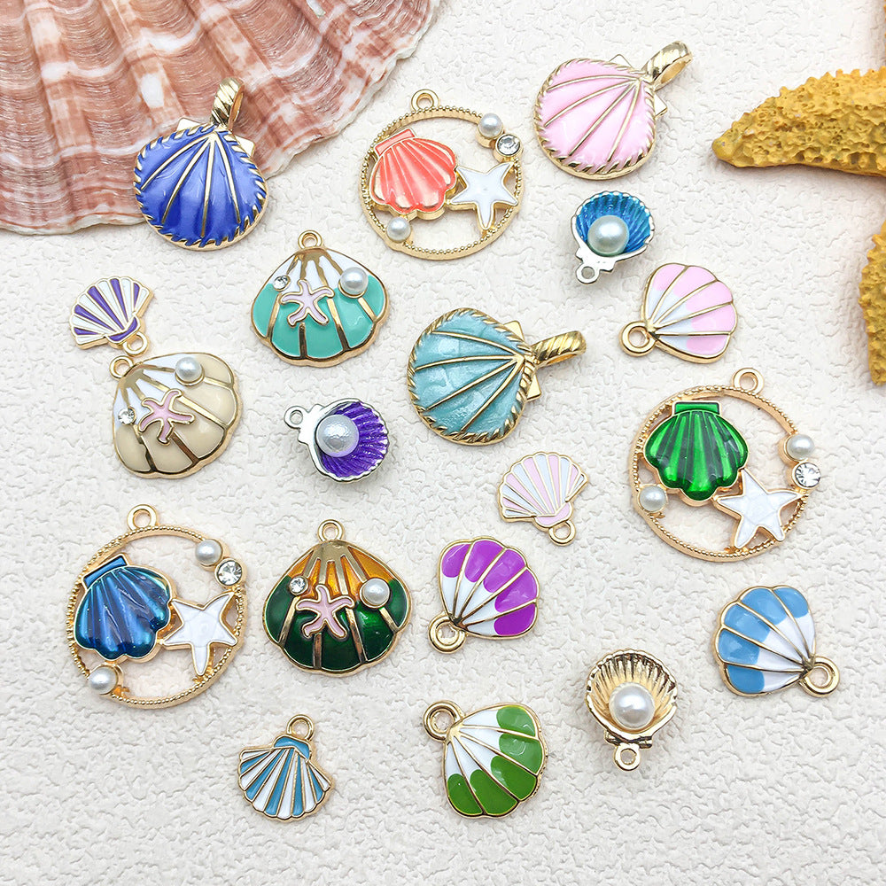 Enamel Zinc Alloy Scallop Shell Pearl Charm Pendants for DIY Bracelet Necklace Keychain