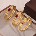 Gold Tone Stone Inlay Bangles Red Agate Turquoise Natural view 2